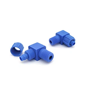 Plastová úhlová 90° spojka s převl. maticí na ø hadice 8mm a záv. 1/8"